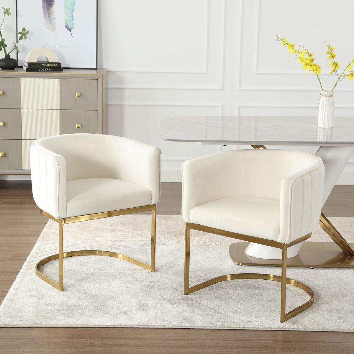 Modern Barrel Dining Chair With Backrest And Armrests(Set of 2)
