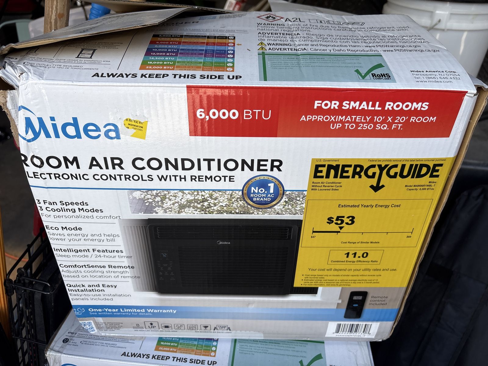 Midea MAW06R1WBL-T 6,000 BTU Room Air Conditioner with Remote Control & Eco Mode