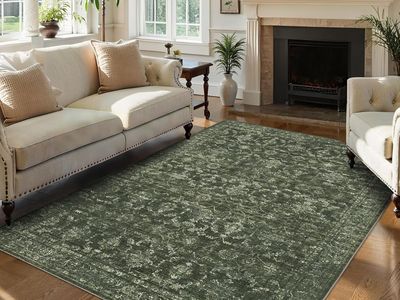 BRAND NEW 6x9 Vintage Boho Green Distressed Floral Print Area Rug
