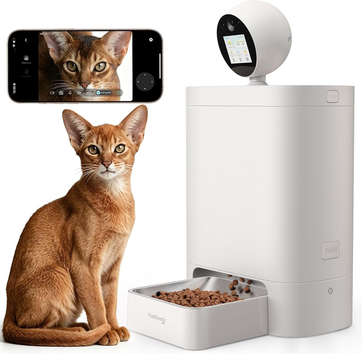 NEW Automatic Cat Feeder with Camera 360°, 2k HD Video Night Vision, AI-Powered G/2.4G Wi-Fi & 2-Way Audio, Smart APP Control