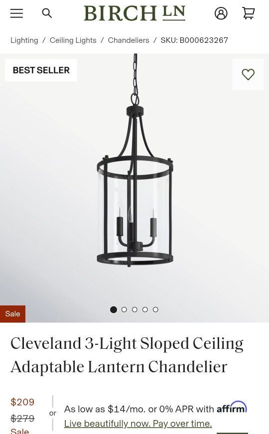 BIRCH LANE Cleveland 3-Light Sloped Ceiling Adaptable Lantern Chandelier 26" H x 12" W