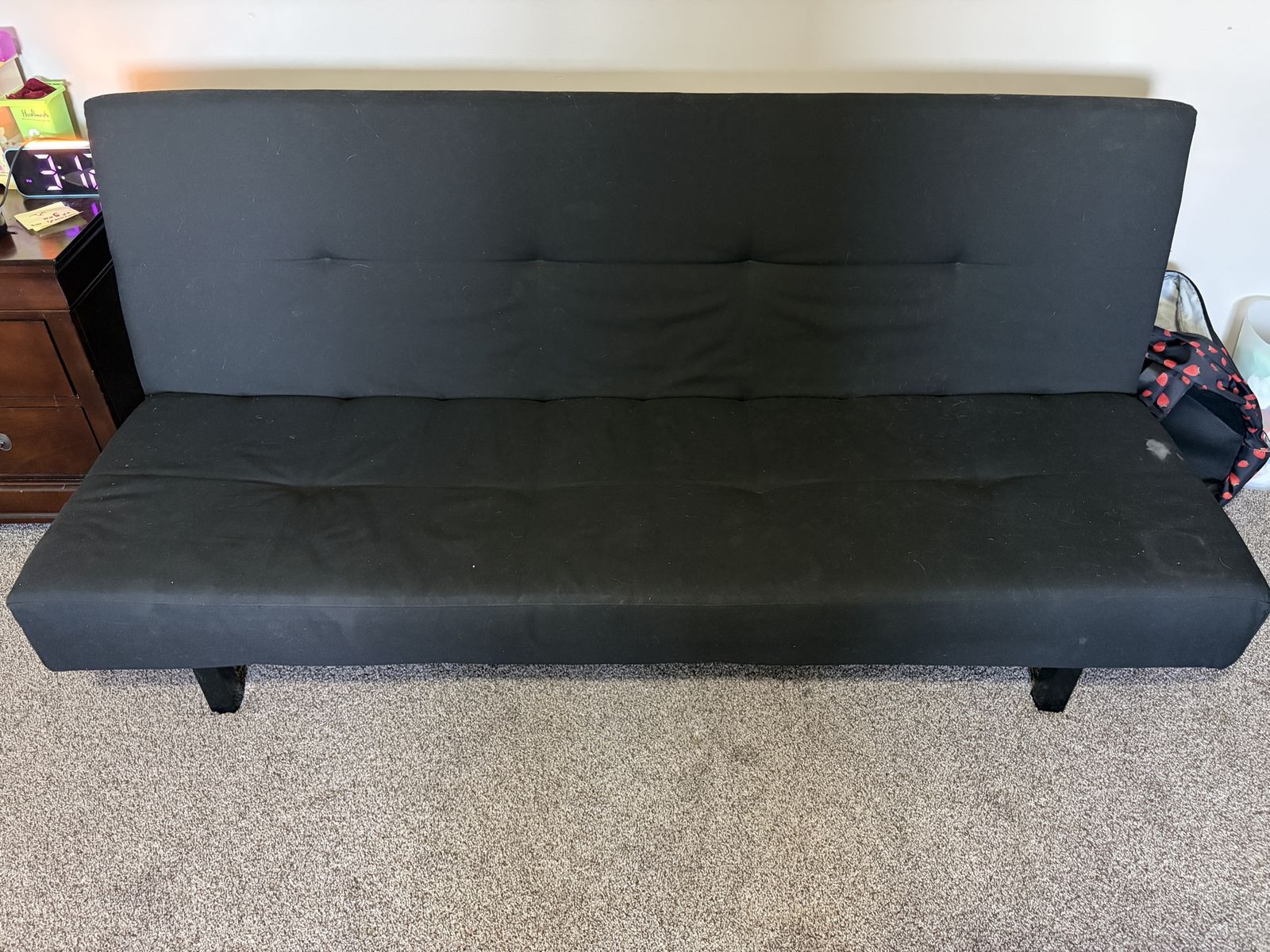 Black Convertible Futon Sofa Bed Tufted Fabric 