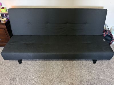 Black Convertible Futon Sofa Bed Tufted Fabric