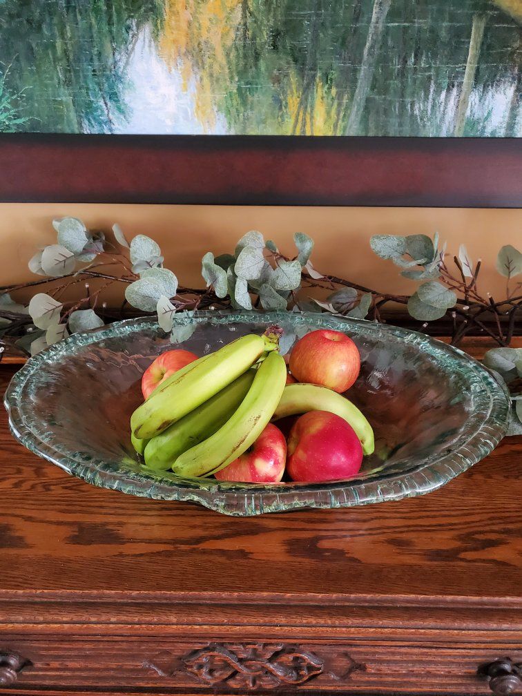 Large textured recycled glass bowl