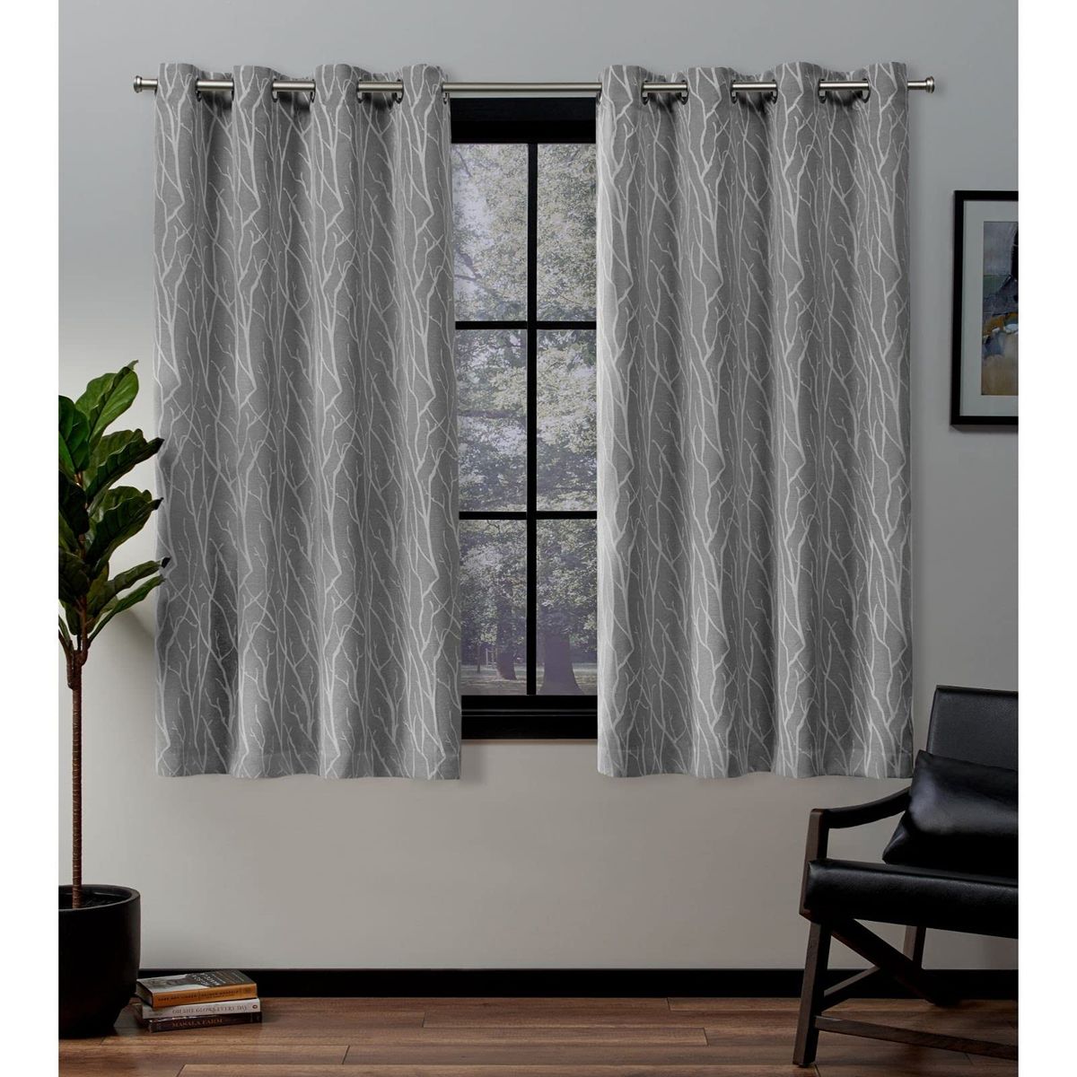 EXCLUSIVE HOME Forest Hill Woven Room Darkening Blackout Grommet Top Curtain Panel Pair, 52"x63", Ash Grey