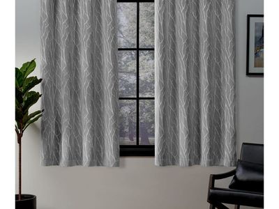 EXCLUSIVE HOME Forest Hill Woven Room Darkening Blackout Grommet Top Curtain Panel Pair, 52"x63", Ash Grey