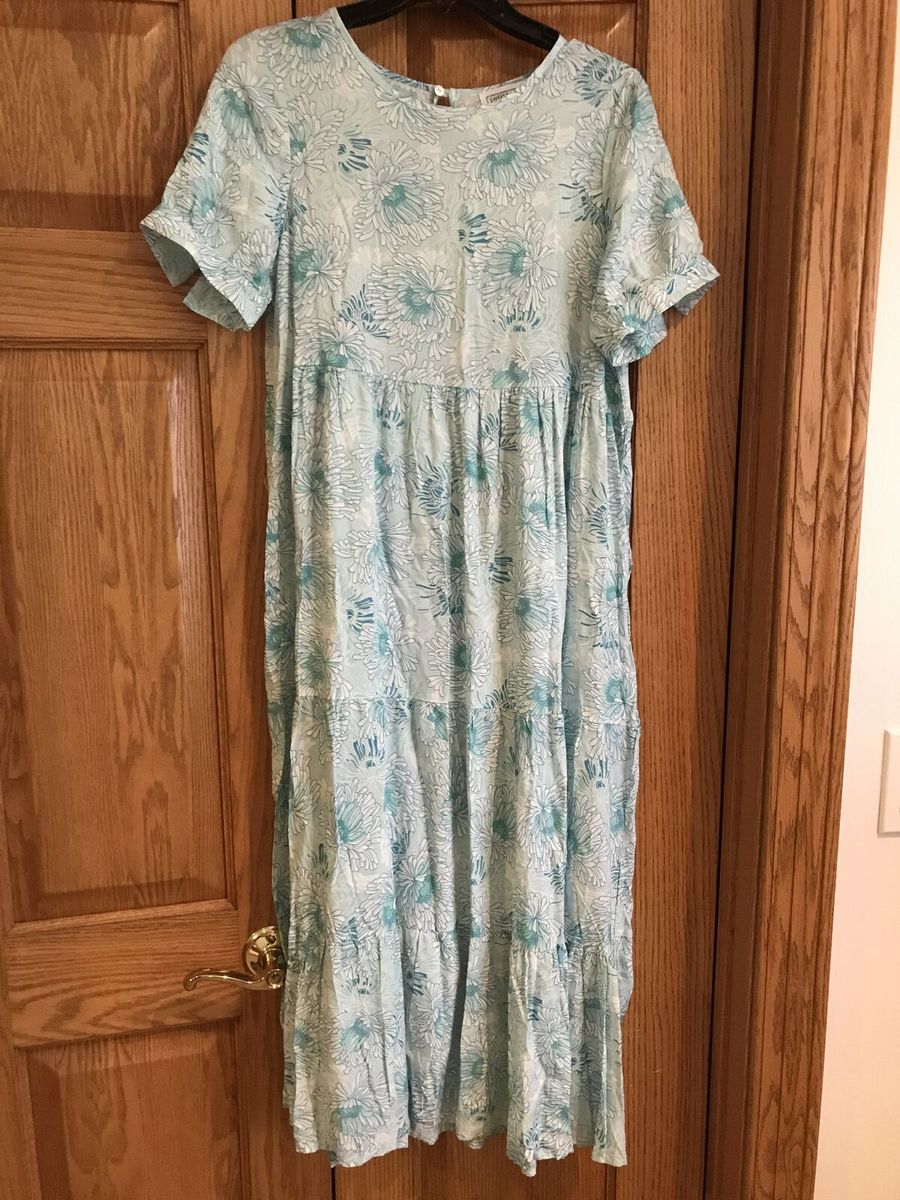 Summer Dress Beautiful Sweet Salt Drop Shoulder Tiered Dress Blue Green Size 2, New