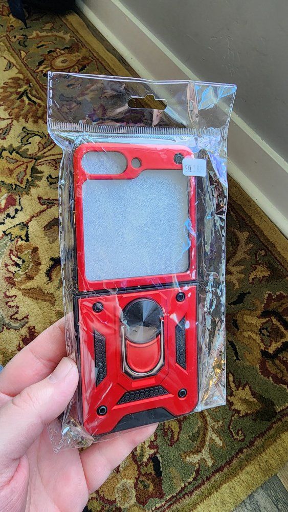 Unopened Samsung Galaxy Z Flip 6 Phone Case - Red Heavy Duty Shockproof Cover with Ring Holder