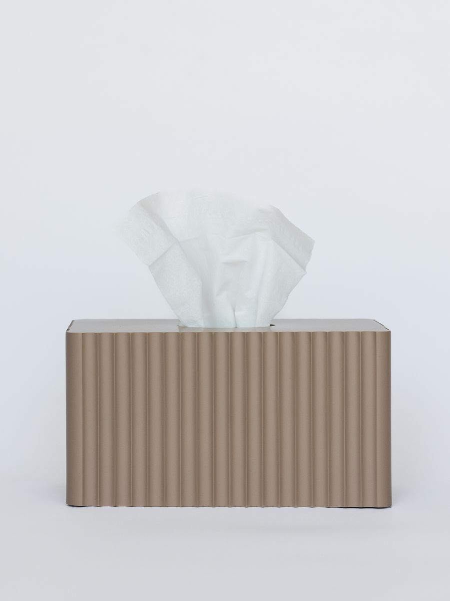 Fluted Rectangle Tissue Box Cover Fawn Taupe Modern Decor The Balm Home