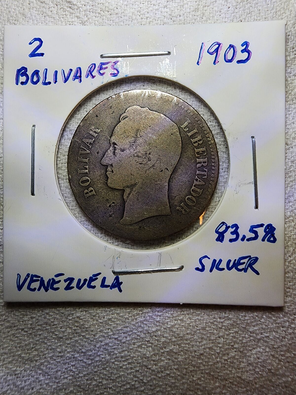 1903 Venezuela 2 Bolivares - 83.5% Silver