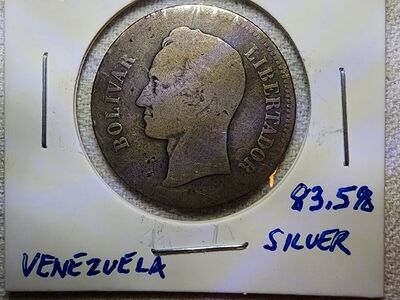 1903 Venezuela 2 Bolivares - 83.5% Silver
