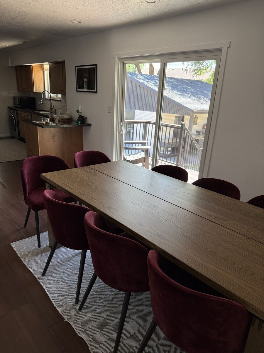 Large Wood Dining Table with Metal Legs - Modern Farmhouse Style, Seats 8-10