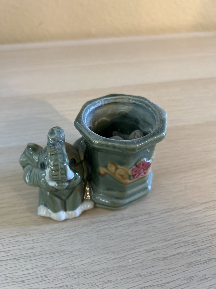 Small Vintage Green Ceramic Elephant Vase