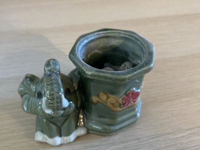 Small Vintage Green Ceramic Elephant Vase