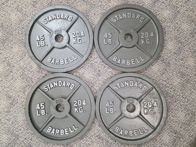 Standard Barbell 45 lb Plates and Olympic Bar