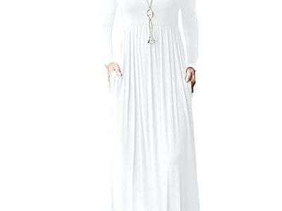 White Long Sleeve Maxi Dress with Pockets, Women's Size 2XL