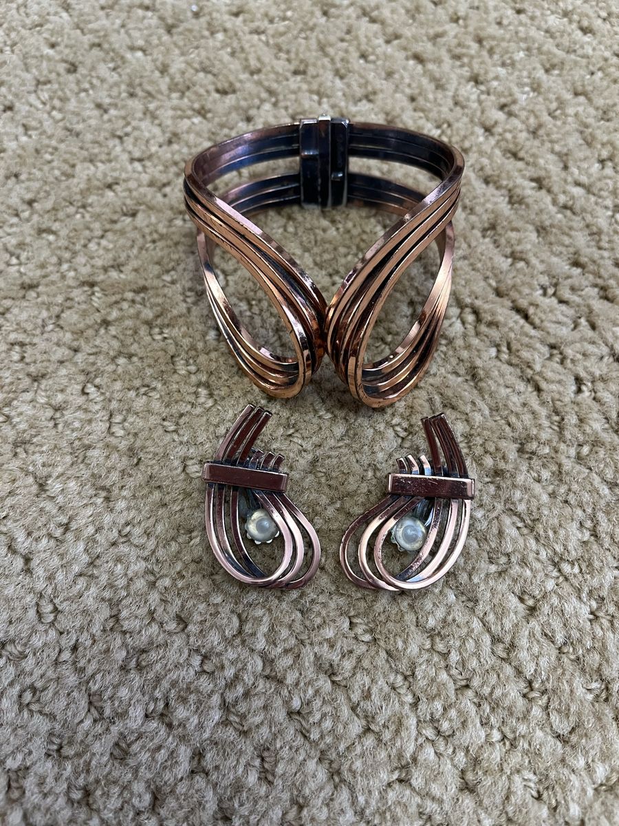 Copper Bracelet and Earring Set 'Renoir'- Vintage/Retro 1950's