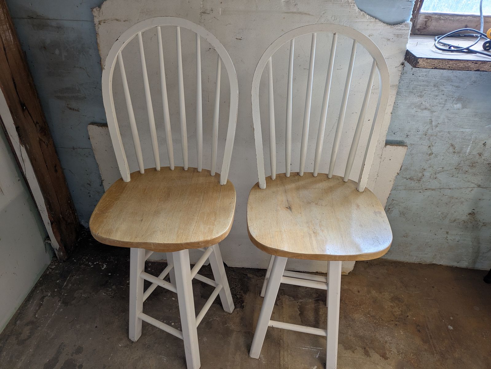 2 White Swivel Bar Stool Chairs