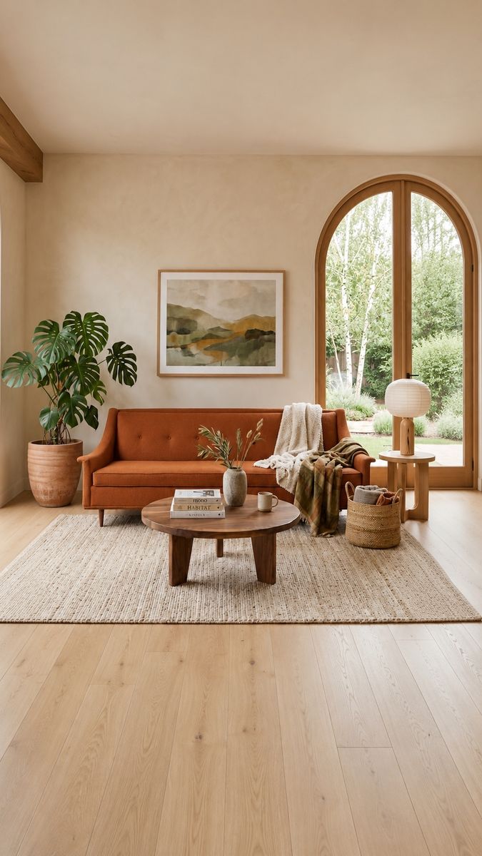 Vintage Mid Century Cognac Brown Basketweave Button Tufted Sofa Couch w/Wood Frame & Tapered Legs