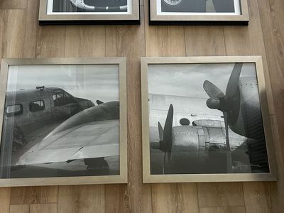 Set of 4 Framed Vintage Plane & Car Wall Art - 2x 26.5" & 2x 22" Prints