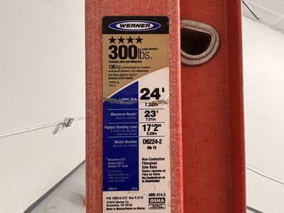 Werner D6224-2 24 ft Fiberglass Extension Ladder - 300 lbs Capacity