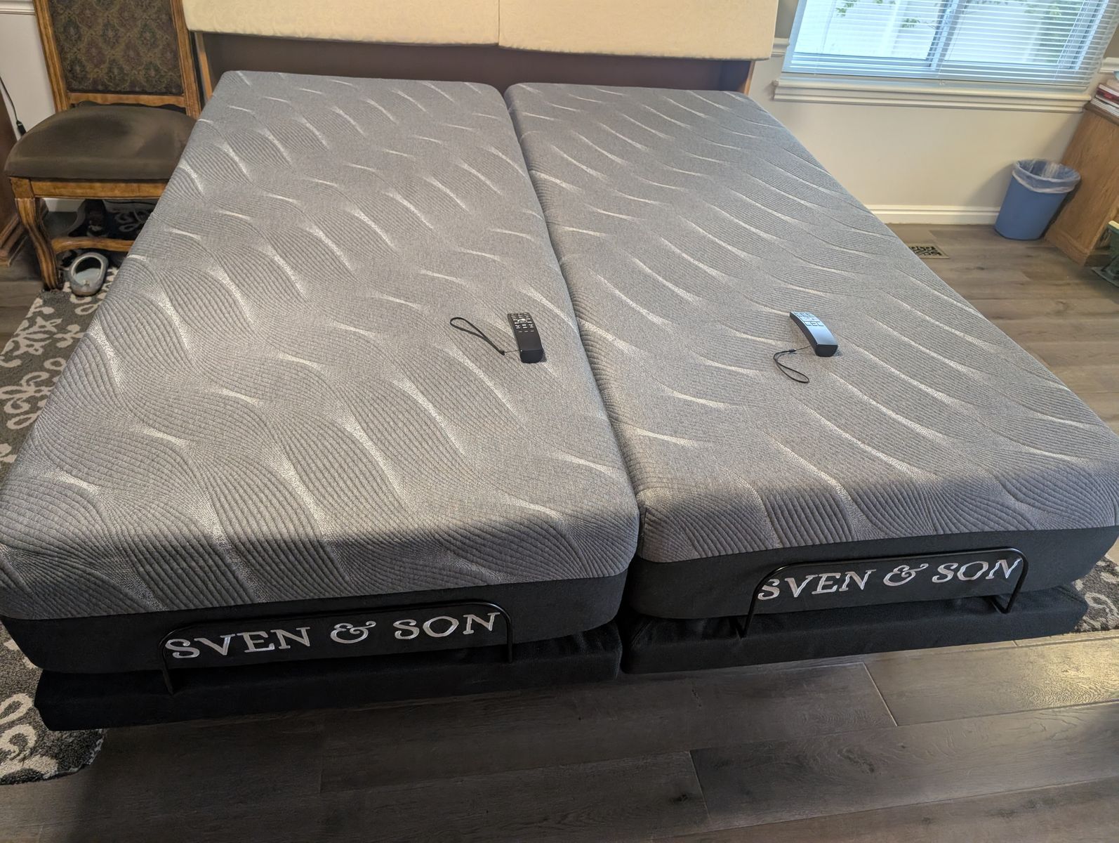 Sven & Son Adjustable Split California King Bed Frame with Medium Firm Mattresses - Like New (4 mos. old)