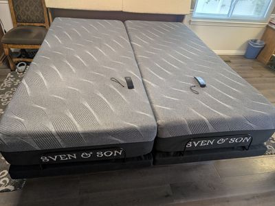 Sven & Son Adjustable Split California King Bed Frame with Medium Firm Mattresses - Like New (4 mos. old)