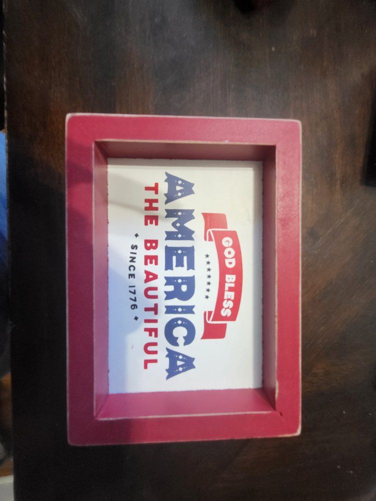 Red White Blue Wood Box Sign Decor - God Bless America The Beautiful Since 1776