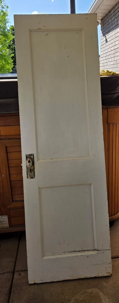 Vintage White Wood Interior Door with Aged Doorknob - Architectural Salvage/Decor