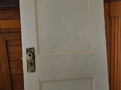 Vintage White Wood Interior Door with Aged Doorknob - Architectural Salvage/Decor