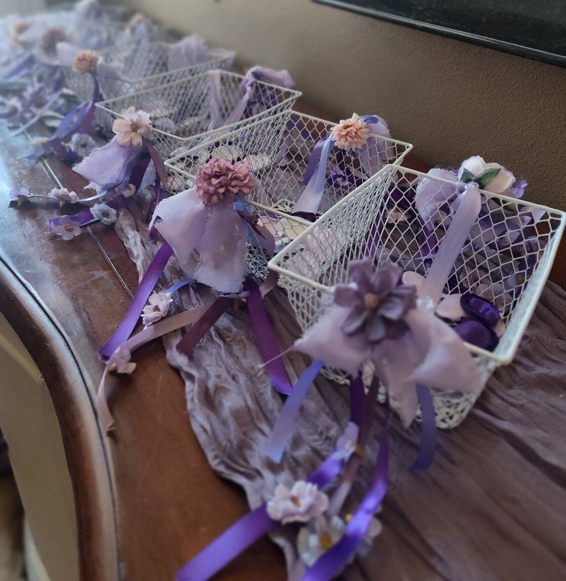 6 Darling Purple Wedding Flower Girl Baskets