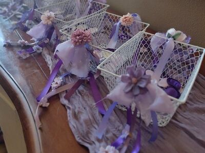 6 Darling Purple Wedding Flower Girl Baskets