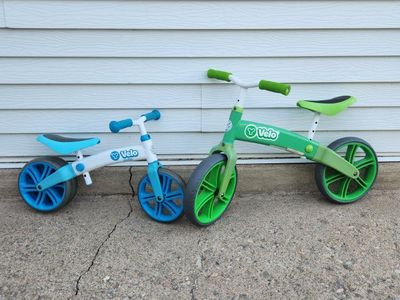 balance bike, velo, green, velo blue, junior, good condition