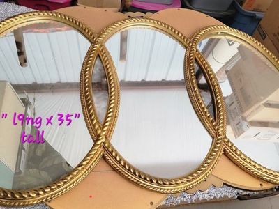 Large Triple Oval Wall Mirror with Gold Rope Frame 55" x 35"