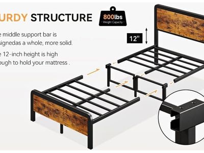 Twin XL Metal & Wood Bed Frame – Headboard & Footboard