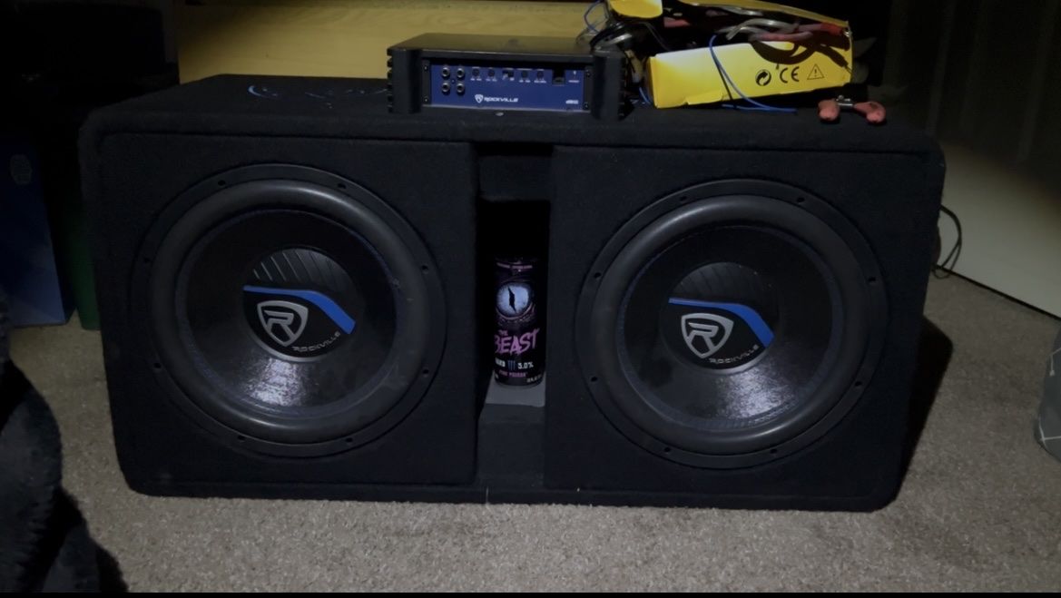 Rockville Dual Subwoofer Enclosure Box with Rockville dB Series dB12 Amplifier
