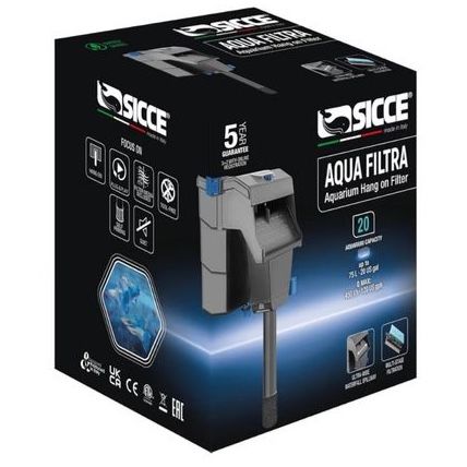 New Sicce Aqua Filtra 20 Hang On Back Aquarium Filter HOB Up to 20 Gallons