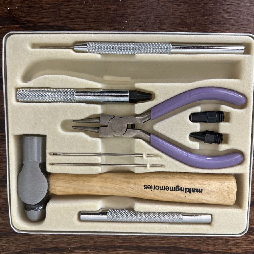 Making Memories Craft Tool Kit with Pliers, Hammer, and Awl in Metal Case