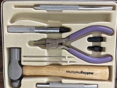 Making Memories Craft Tool Kit with Pliers, Hammer, and Awl in Metal Case