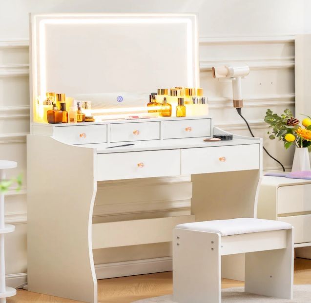 Unbranded White Vanity Dressing Table with Lighted Mirror & Storage, New