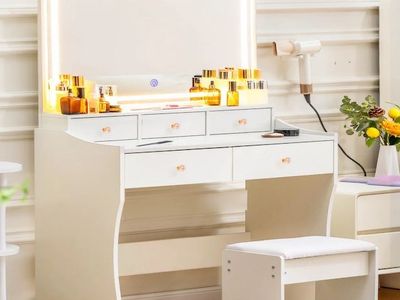 Unbranded White Vanity Dressing Table with Lighted Mirror & Storage, New