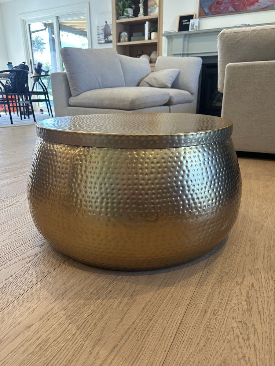 Round Gold Hammered metal Storage coffee table