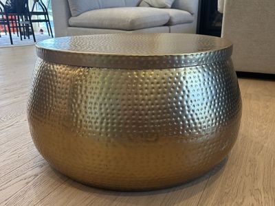 Round Gold Hammered metal Storage coffee table