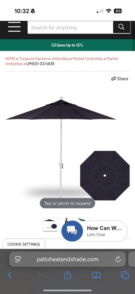 Treasure Garden 9 Foot Round Tilt Umbrella New