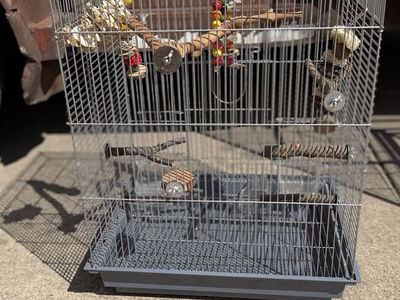 Wire Bird Cage with Perches and Toys - Used Good Condition