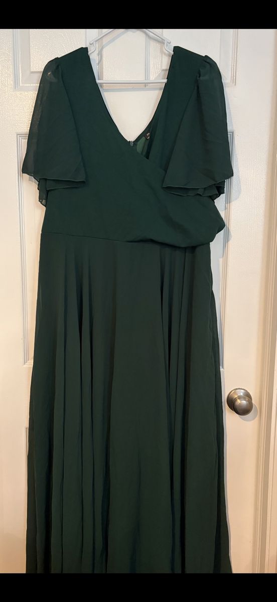 Dark Green V-Neck Flutter Sleeve Maxi Dress Formal Gown 2XL