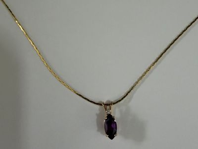 14 K Yellow Gold Marquise Amethyst Pendant.