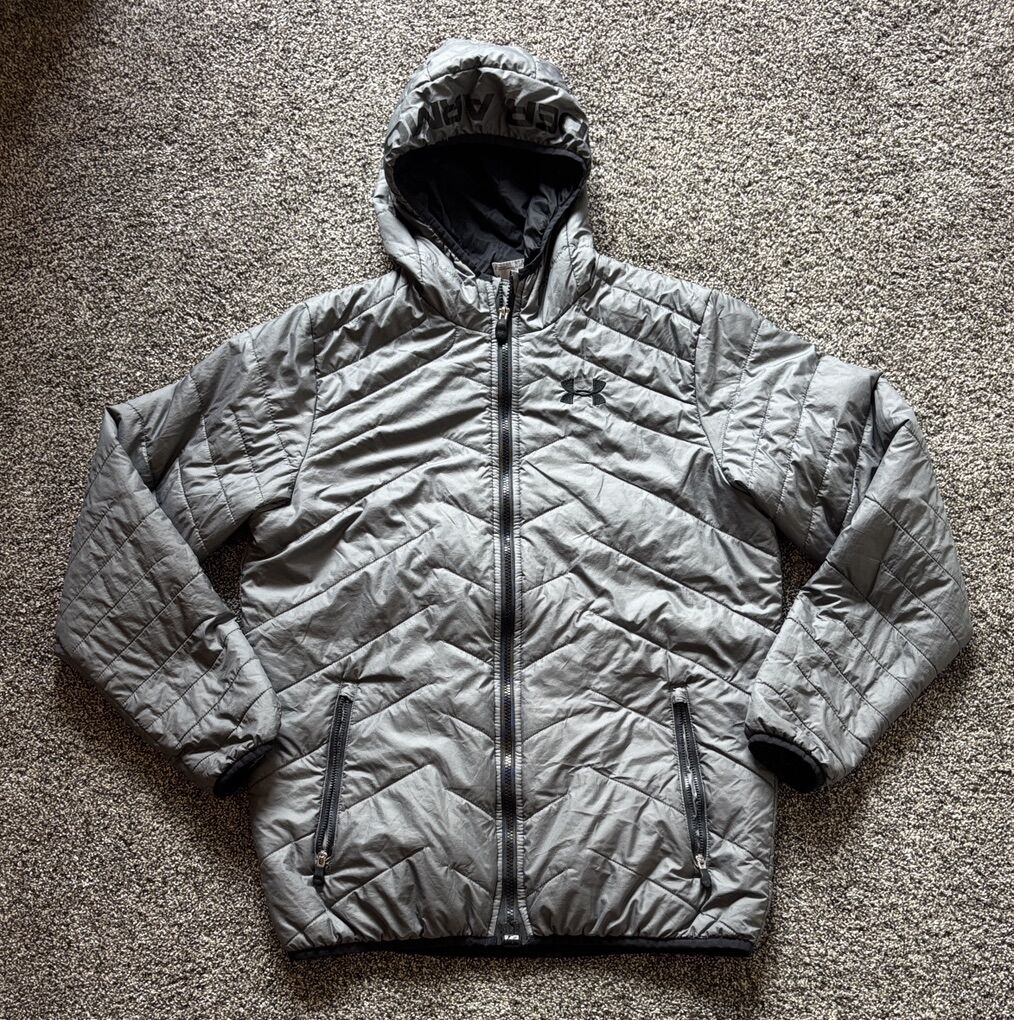 Under Armour Gray Zippered Hooded Boy's Jacket- XL
