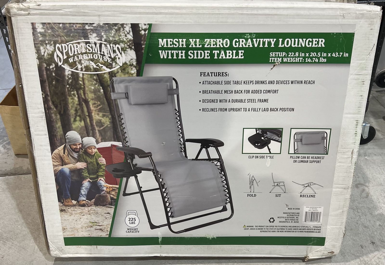 Sportsman's Warehouse Mesh XL Zero Gravity Lounger with Side Table - Gray XL