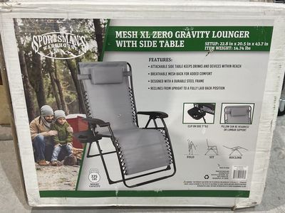Sportsman's Warehouse Mesh XL Zero Gravity Lounger with Side Table - Gray XL